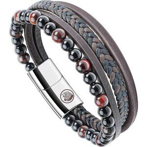 Mens Leather Bracelet – Beaded Perlen Classic Handmade Multi-Layer